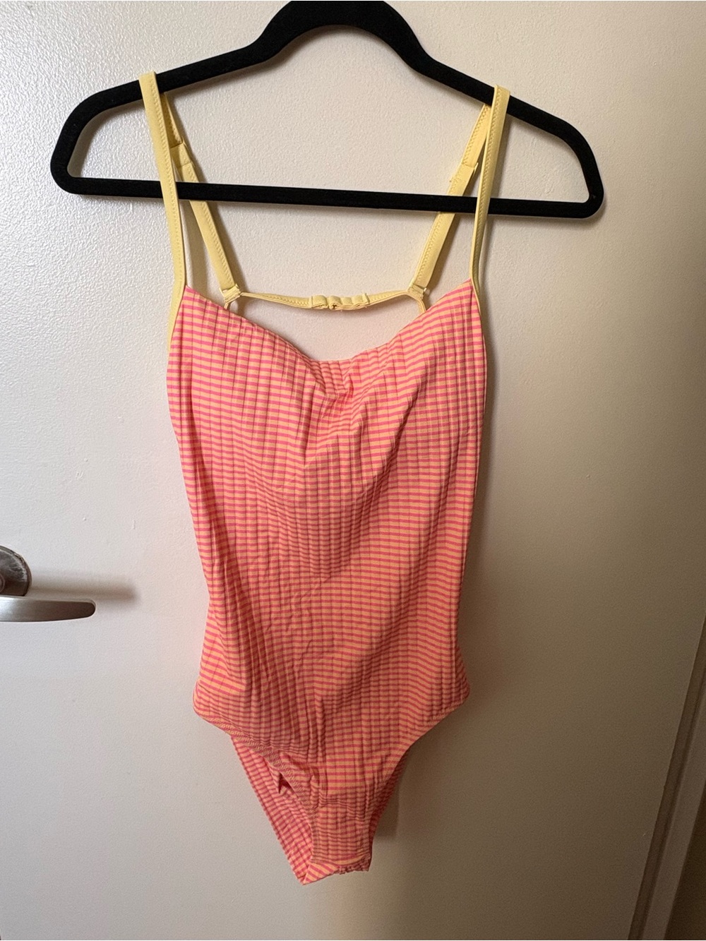 NWT aerie Pink Gingham One-Piece Swimsuit with Yellow Straps